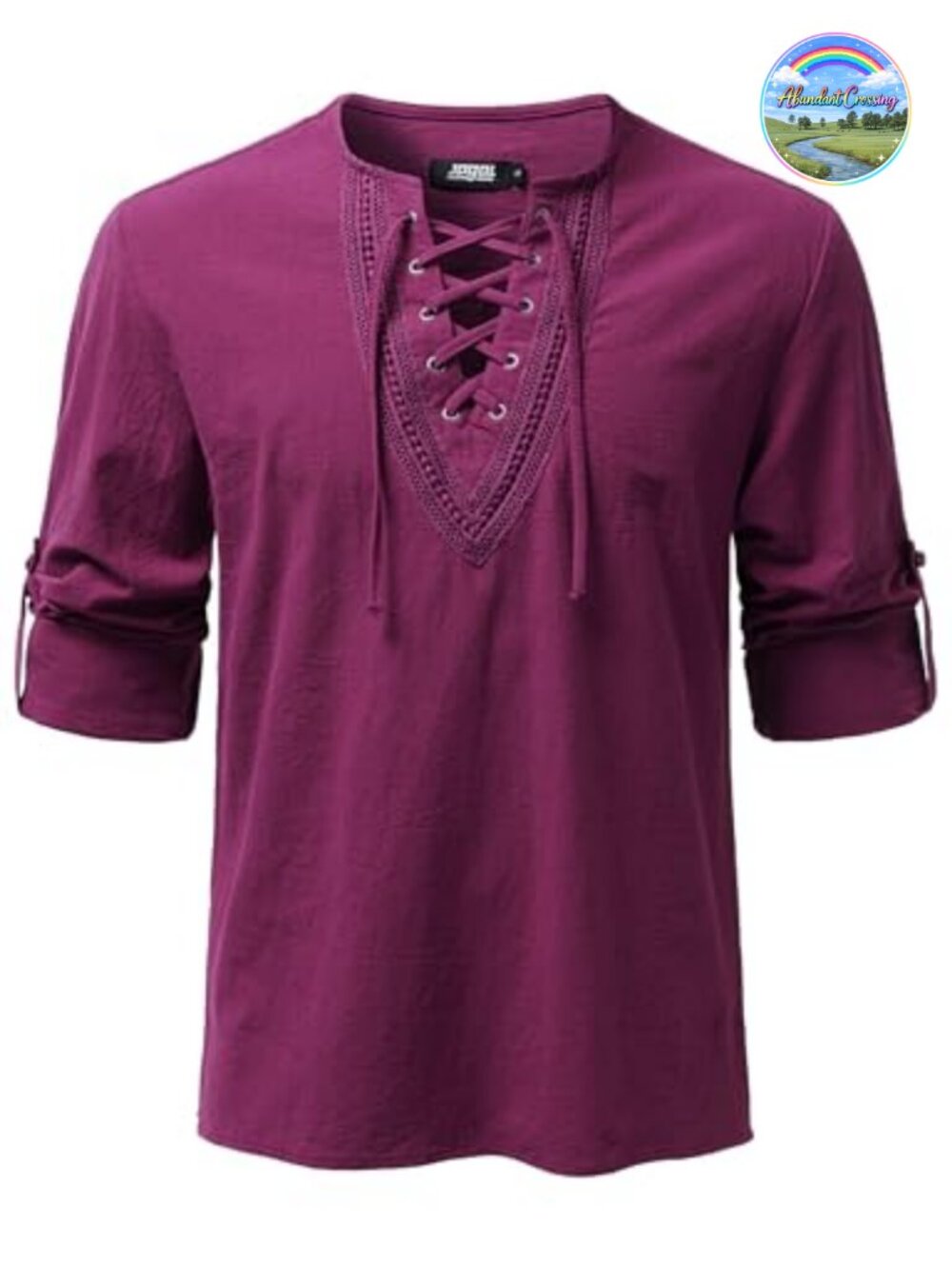 Men's Renaissance Medieval Pirate Viking Costume Shirt V-Neck Long Sleeve